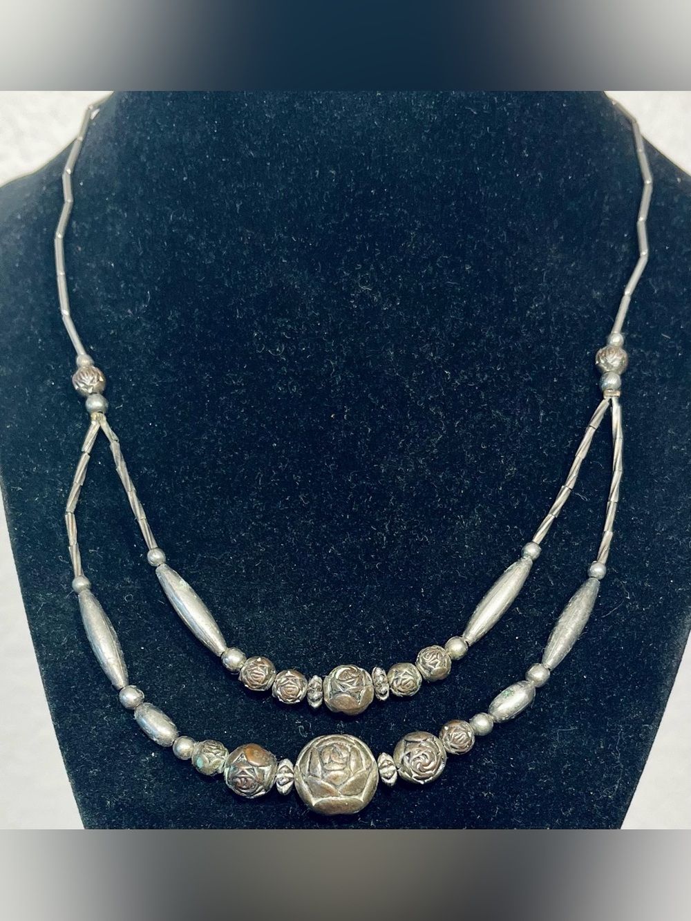 Vintage Silver-Tone Floral Two-Strand Necklace
